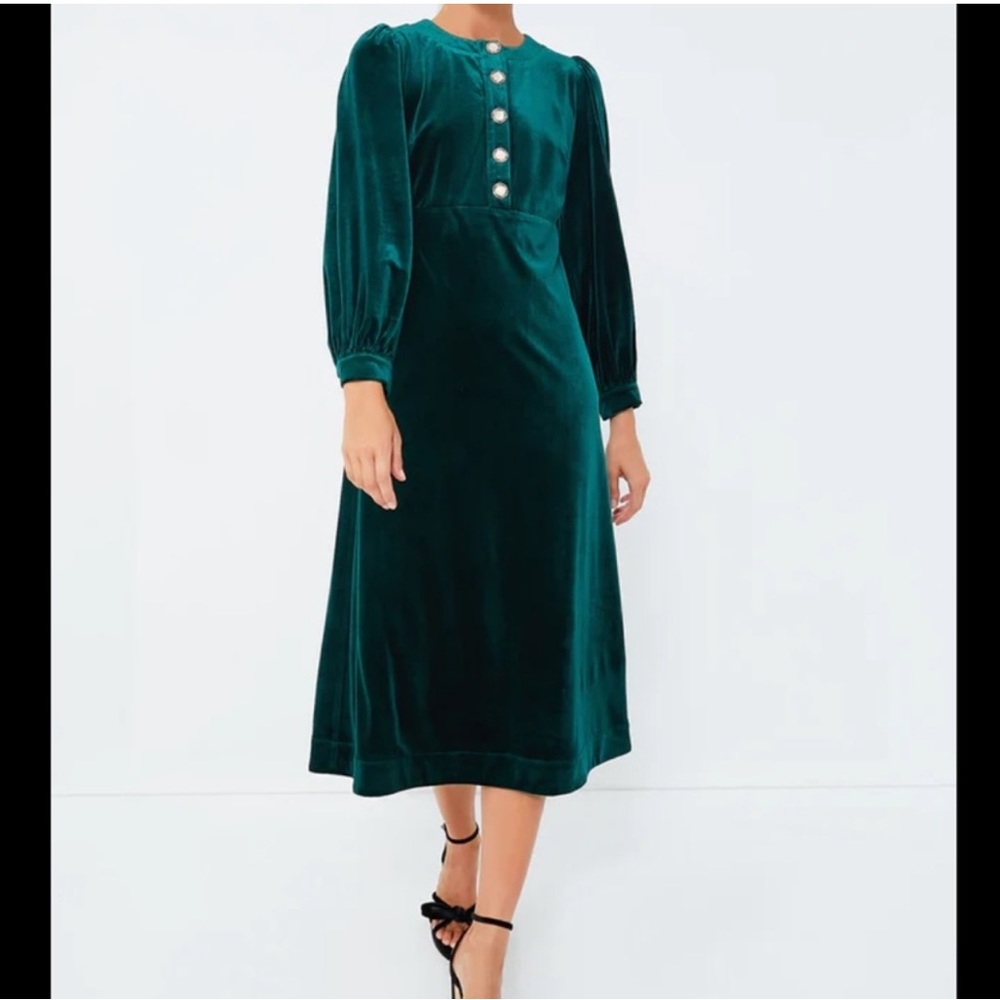 Tuckernuck Pomander Place Velvet Green Midi Dress